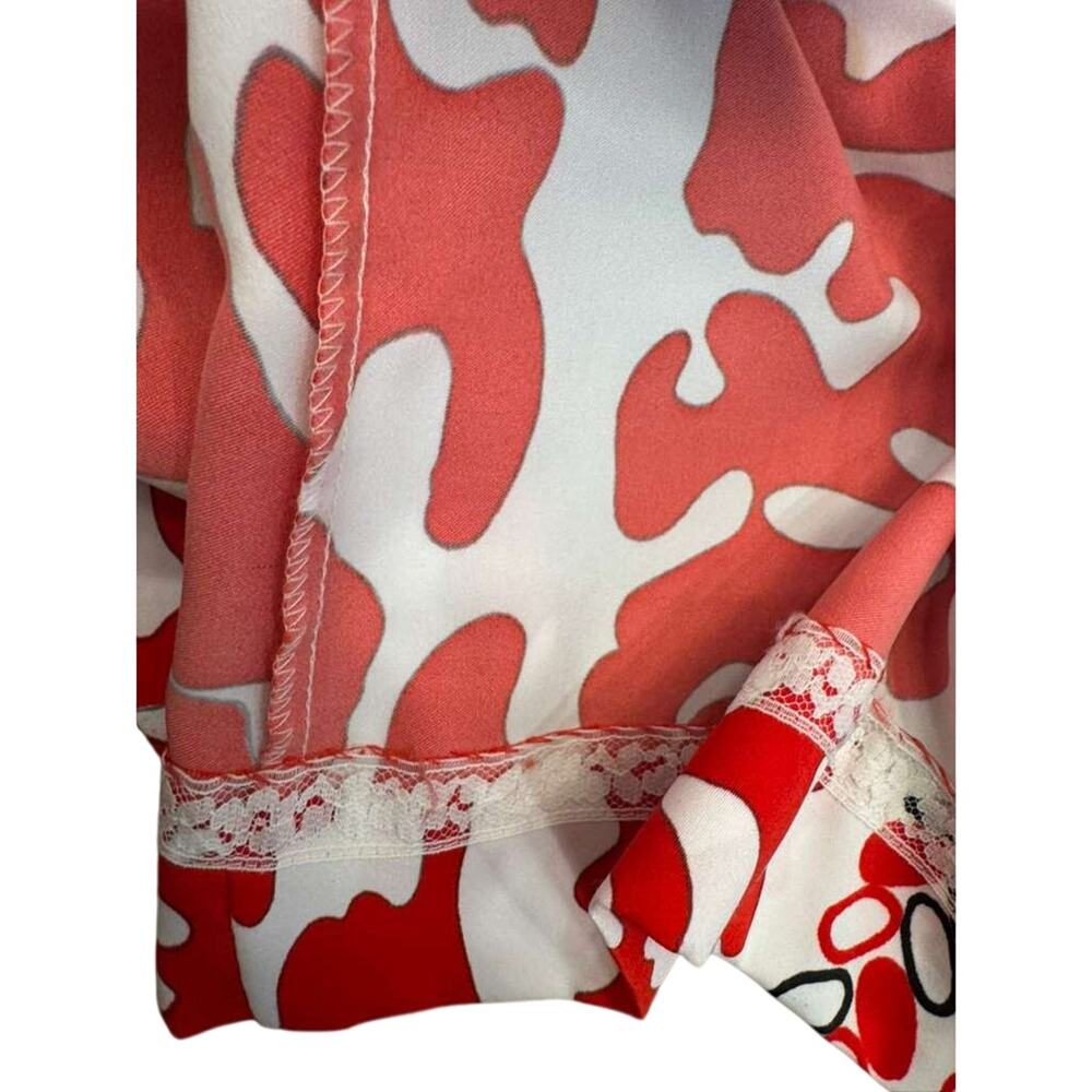 Vintage 60s Lanvin Paris New York Shirt Dress 16 Red Geometric Tie Waist MOD - Picture 14 of 16